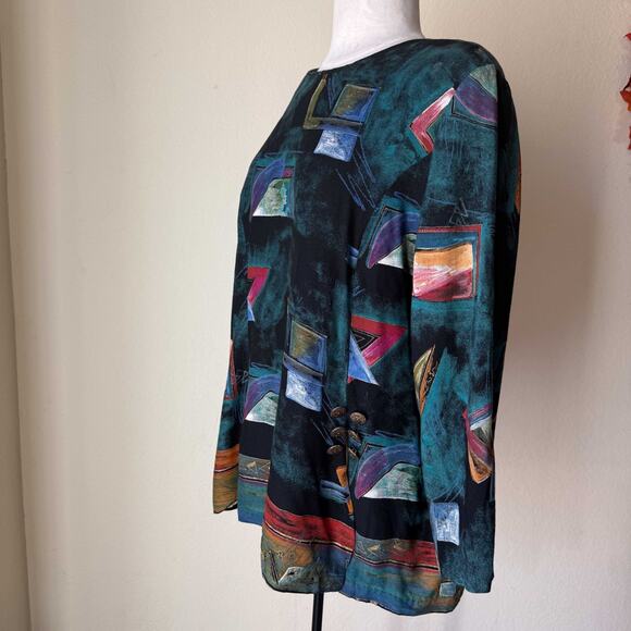 CB New York Vtg 80s Abstract Geometric Blouse M- L Artsy Retro Avant Garde USA - Picture 8 of 8